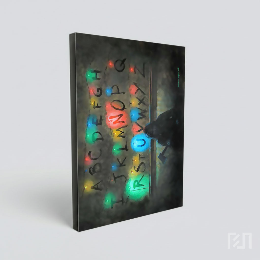 Poster Seni Stranger Things dengan Lampu Natal