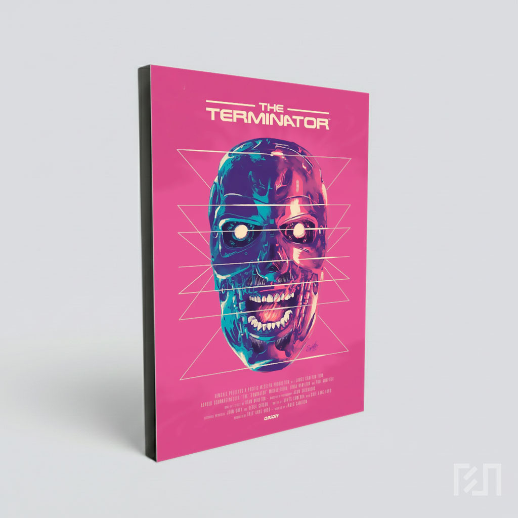 Poster Seni Tengkorak Robot Cyborg Futuristis