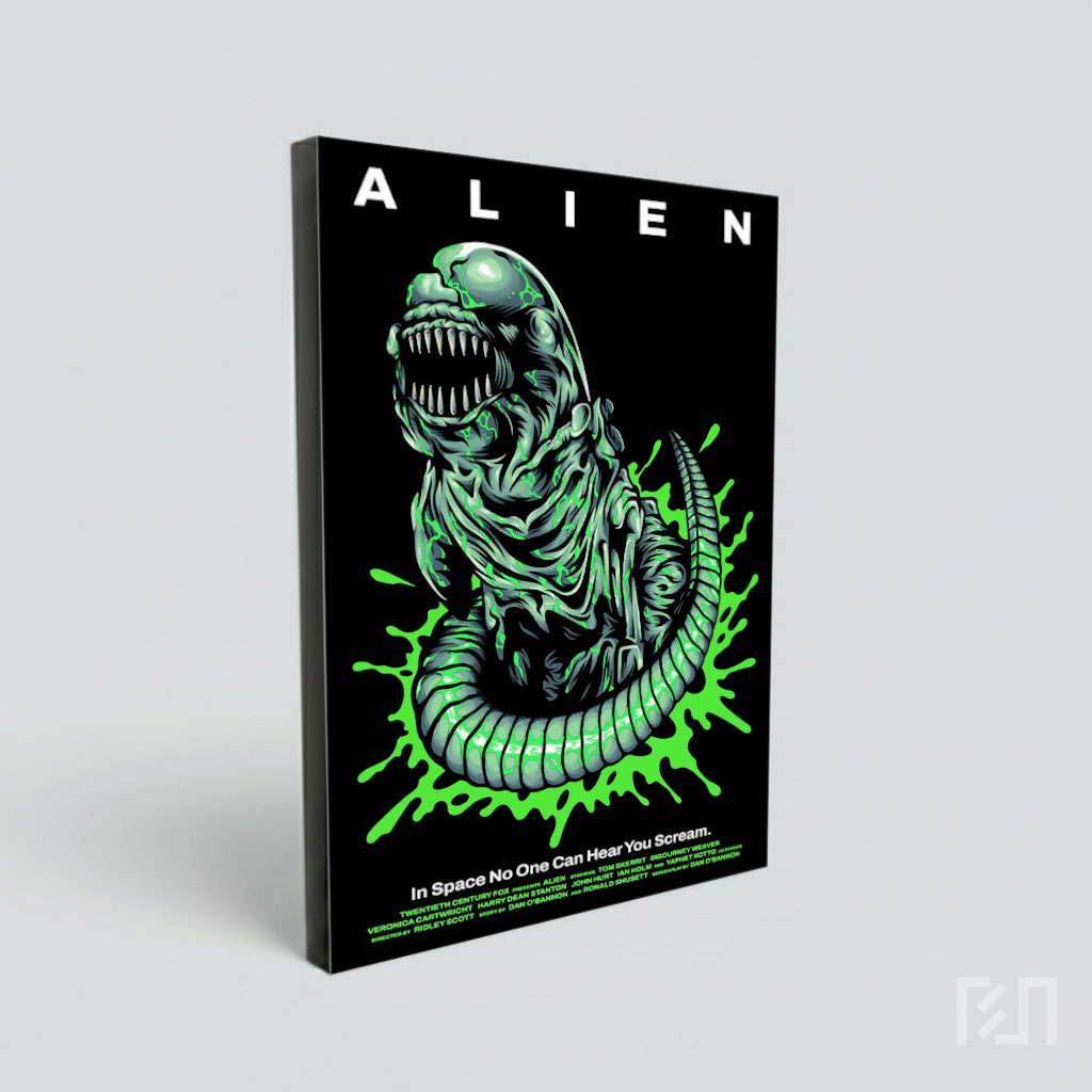 Poster Seni Xenomorph Alien dengan Efek Lendir Hijau