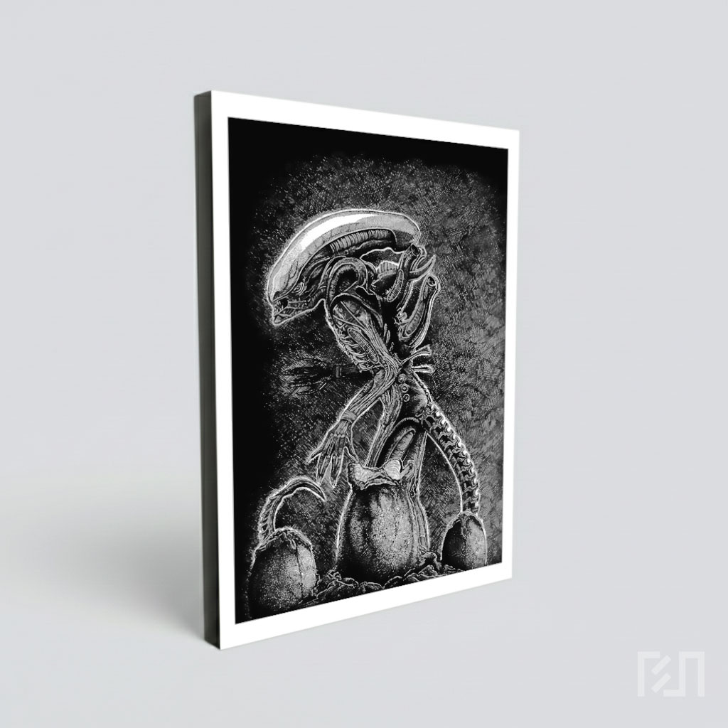Poster Seni Xenomorph Alien Hitam Putih