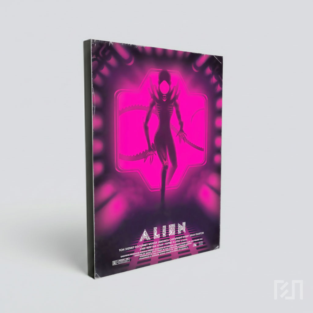 Poster Xenomorph Alien Nuansa Neon Pink Sci-Fi