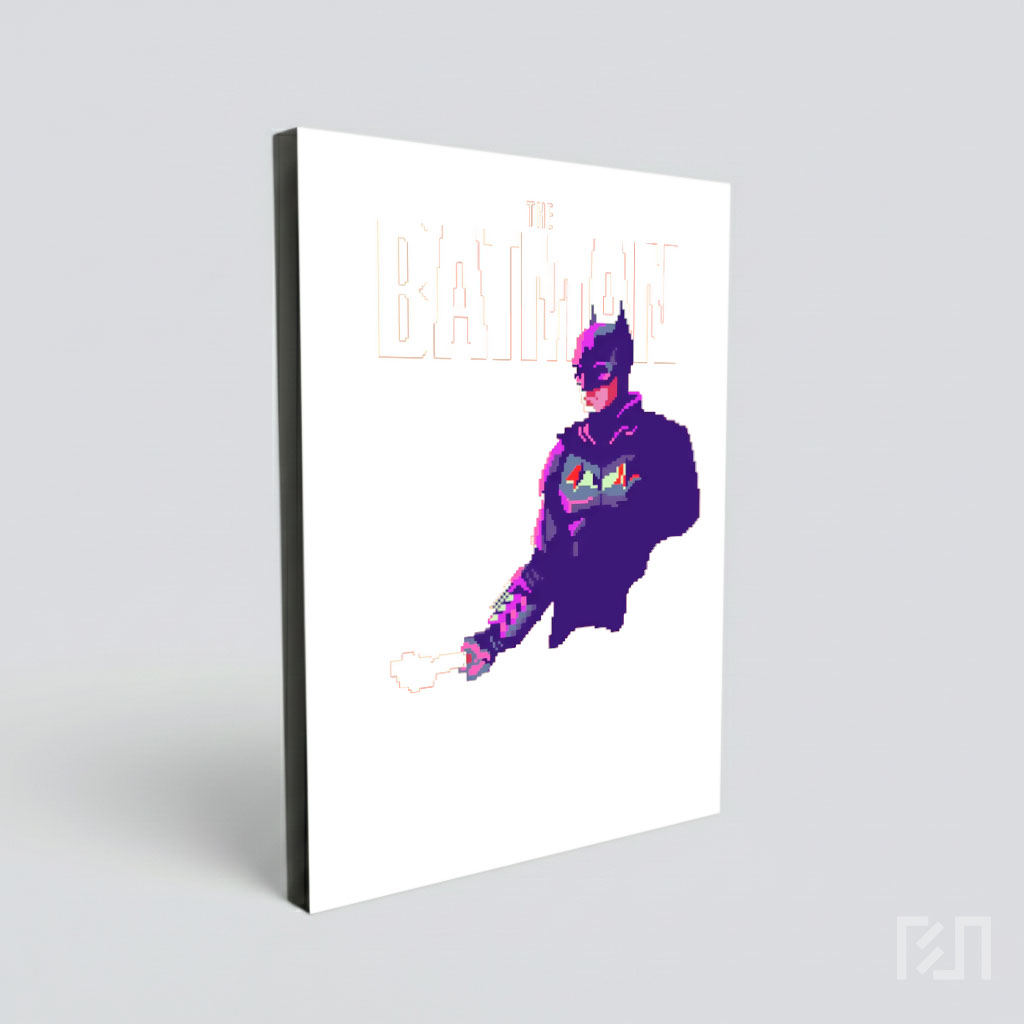 Seni Pixel Batman dengan Latar Belakang Merah